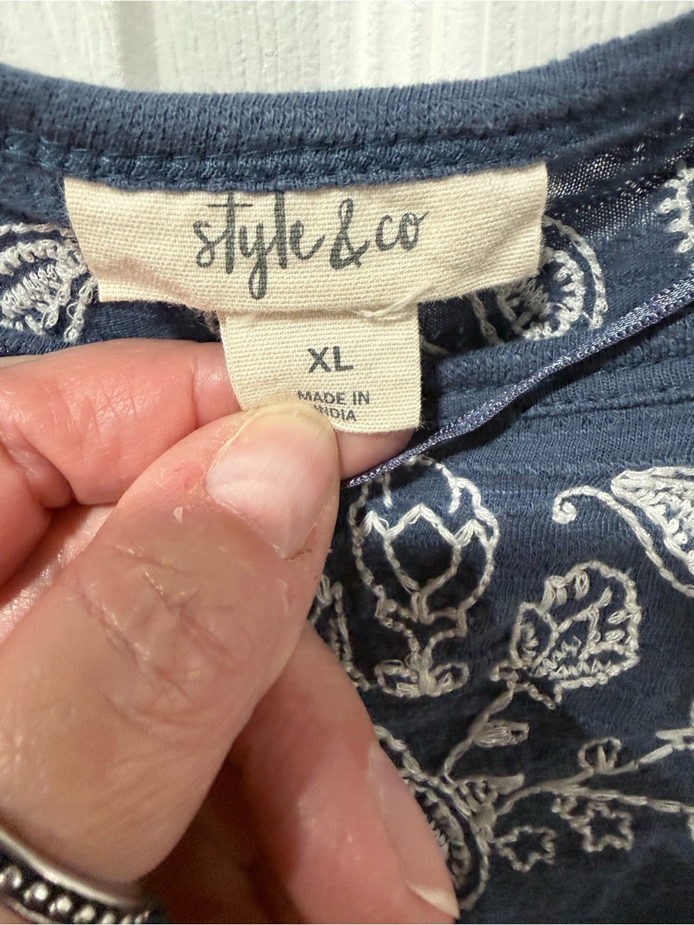 Style & Co. Blue Scoop Neck Tunic with White Embroidery - Picture 3 of 8